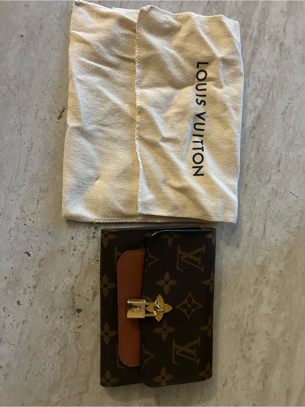 Louis Vuitton Monogram Canvas Wallet with Tan Trim and Gold-Tone Lock M67504
